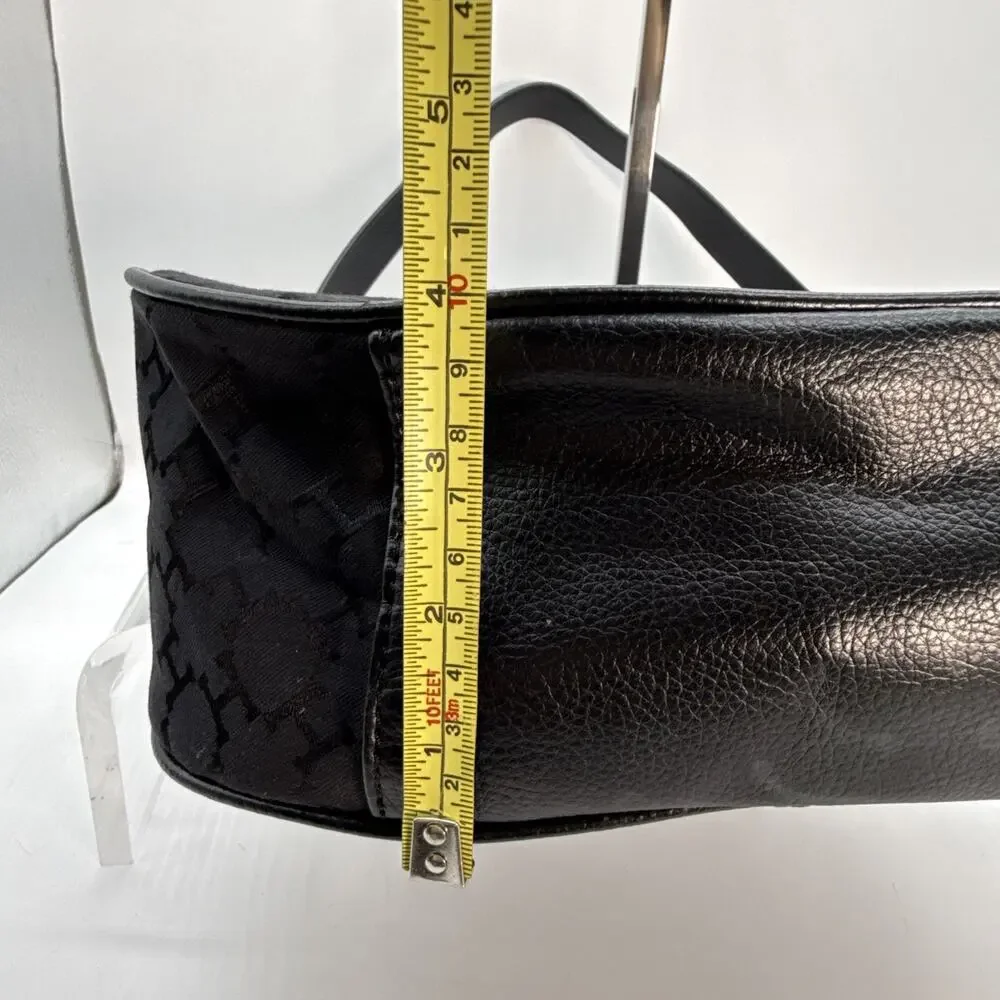 Tommy Hilfiger Black Shoulder Bag Gold Hardware Logo Stud Stripe Accent Snap Zip